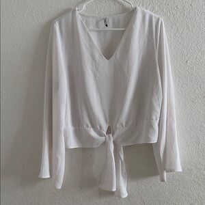 Chic V-Neck White Tie-Front Blouse